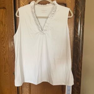 Chic White Sleeveless Ruffle Top for Golf or Tennis